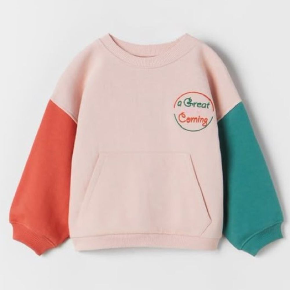 Zara size 4-5 years pink green orange colorblock sweatshirt
